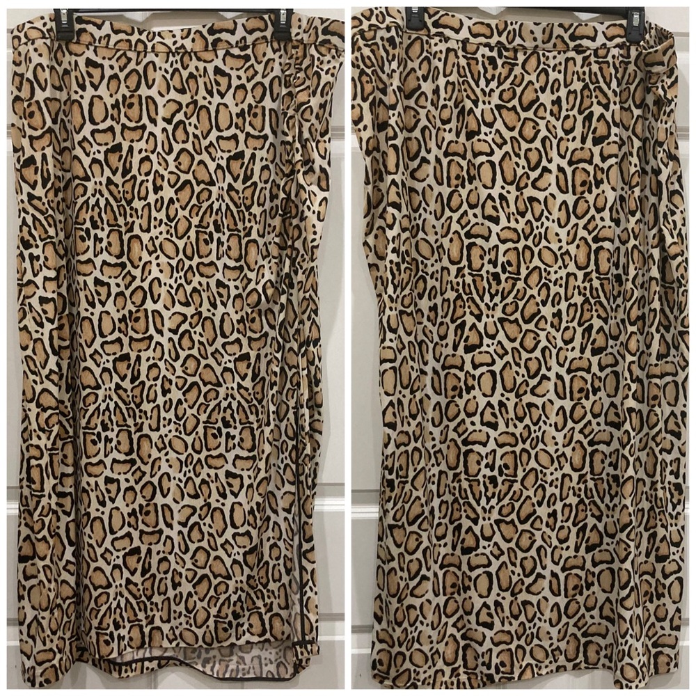 Lane Bryant 26/28 leopard / cheetah stretch maxi skirt tan black w/ side slit